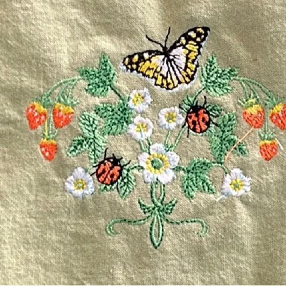 Upcycled Set of 3 Sage Cotton Floral Embroidered Napkins with Cream Trim
